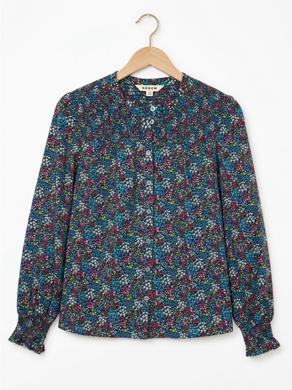 BODEN Long Sleeve Ditsy Floral Button Front Smocked Cuff Top - Women's Size 4